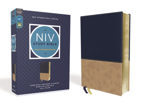 NIV Study Bible, Fully Revised Edition, Red Letter, Comfort Print – Leathersoft™, Navy/Tan by HarperCollins