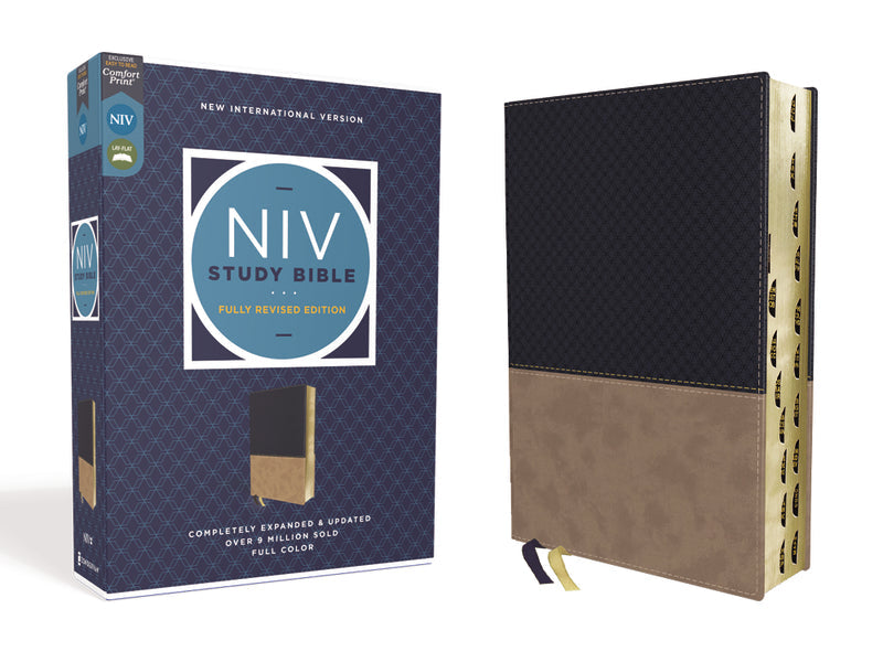 NIV Study Bible, Fully Revised Edition, Red Letter, Comfort Print – Leathersoft™, Navy/Tan, Thumb Indexed by HarperCollins