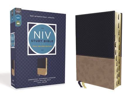 NIV Study Bible, Fully Revised Edition, Red Letter, Comfort Print – Leathersoft™, Navy/Tan, Thumb Indexed by HarperCollins