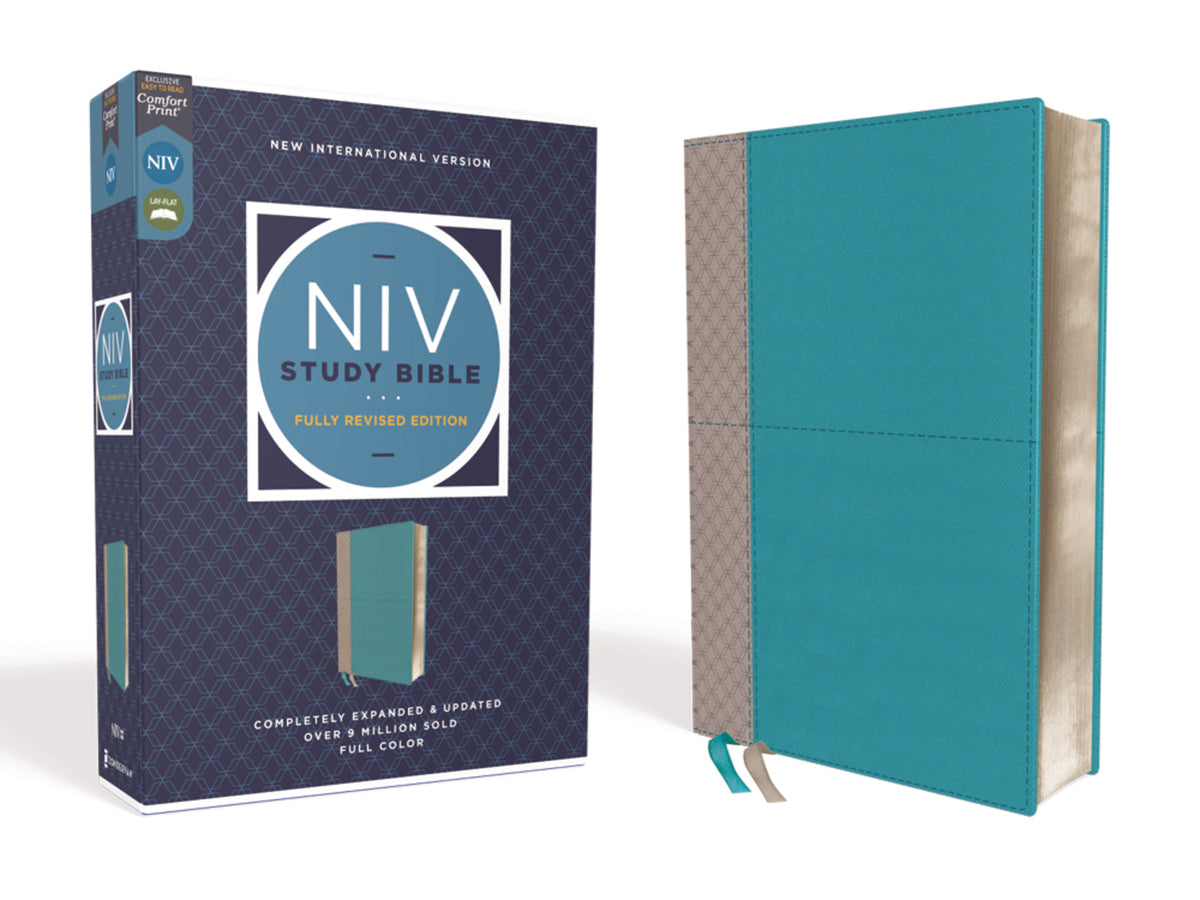 NIV Study Bible, Fully Revised Edition, Red Letter, Comfort Print – Leathersoft™, Teal/Gray by HarperCollins