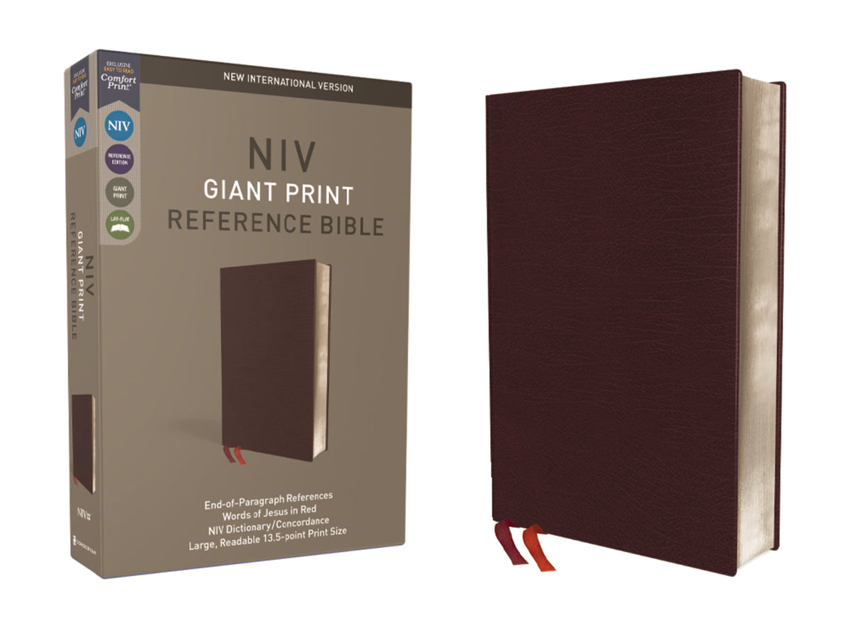NIV, Reference Bible, Giant Print, Red Letter Edition, Comfort Print – Bonded Leather, Burgundy by HarperCollins