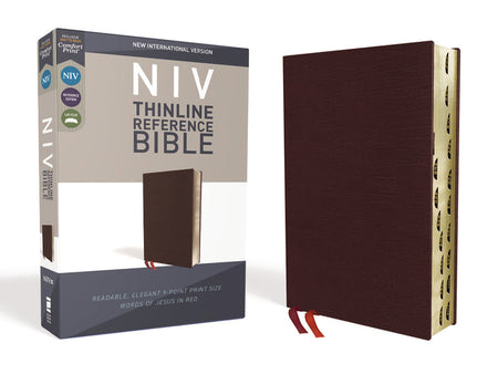 NIV, Thinline Reference Bible, Red Letter Edition, Comfort Print – Bonded Leather, Burgundy, Thumb Indexed by HarperCollins
