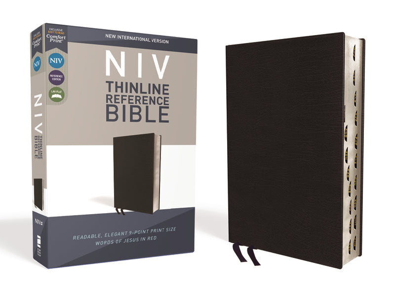 NIV, Thinline Reference Bible, Red Letter Edition, Comfort Print – Bonded Leather, Black, Thumb Indexed by HarperCollins