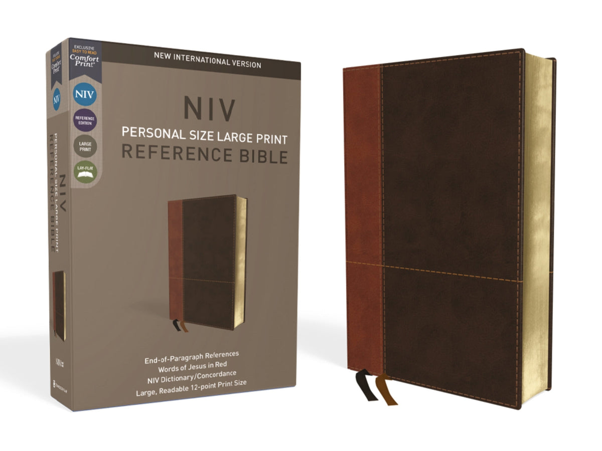 NIV, Personal Size Reference Bible, Large Print, Red Letter Edition, Comfort Print – Leathersoft™ Large Print, Tan/Dark Brown