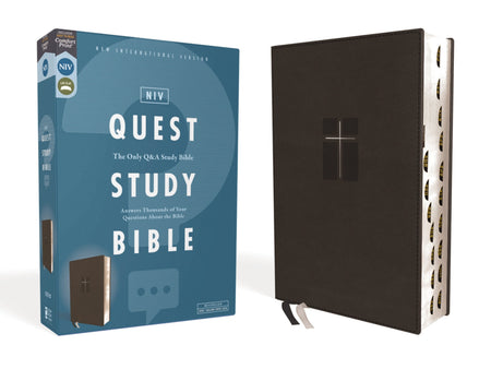 NIV, Quest Study Bible, Comfort Print: The Only Q and A Study Bible – Leathersoft™, Black, Thumb Indexed by HarperCollins