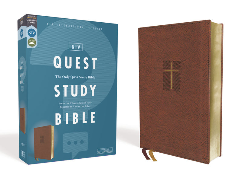 NIV, Quest Study Bible, Comfort Print: The Only Q and A Study Bible – Leathersoft™, Brown by HarperCollins