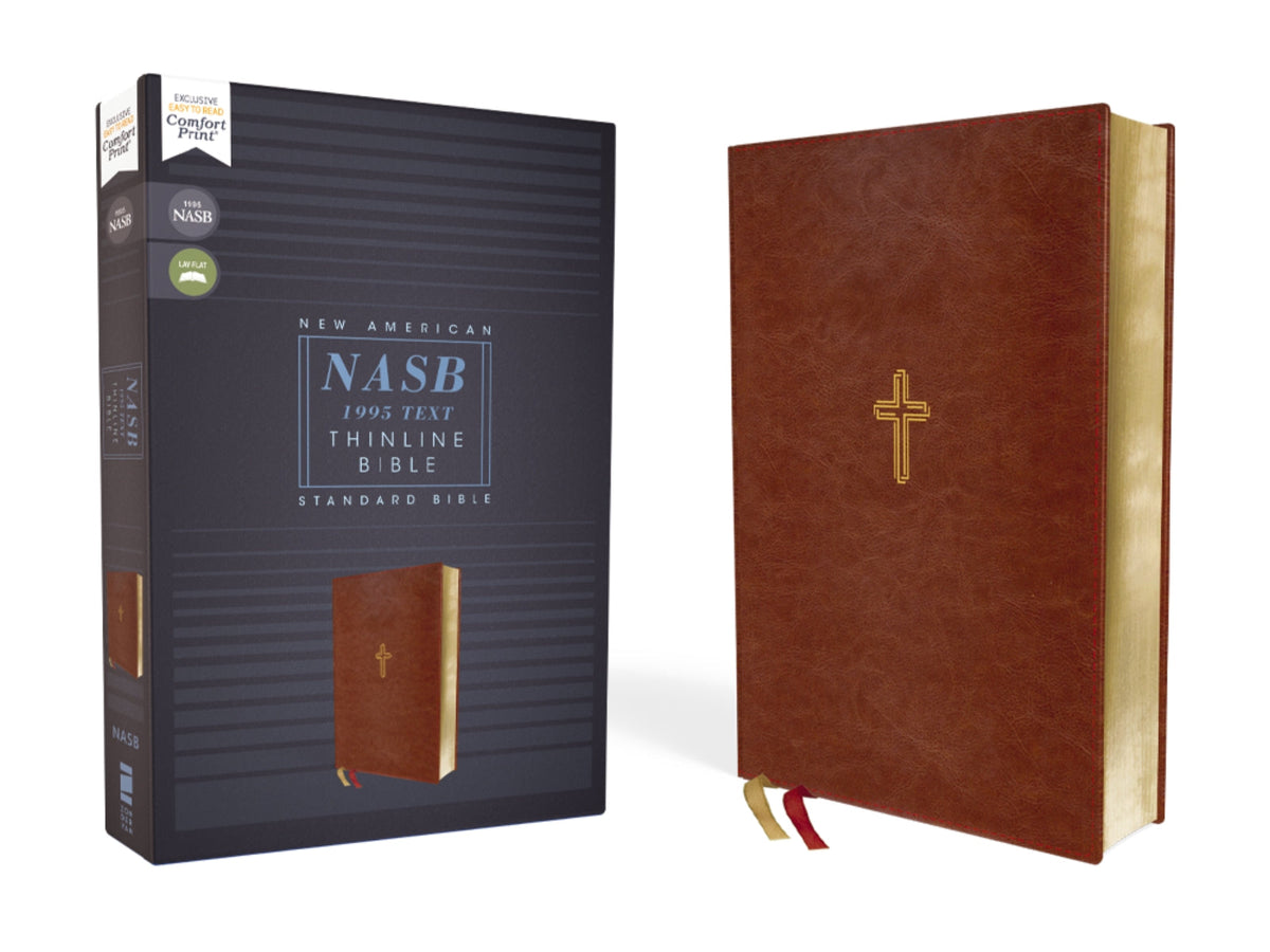 NASB, Thinline Bible, Red Letter Edition, 1995 Text, Comfort Print – Leathersoft™, Brown by HarperCollins