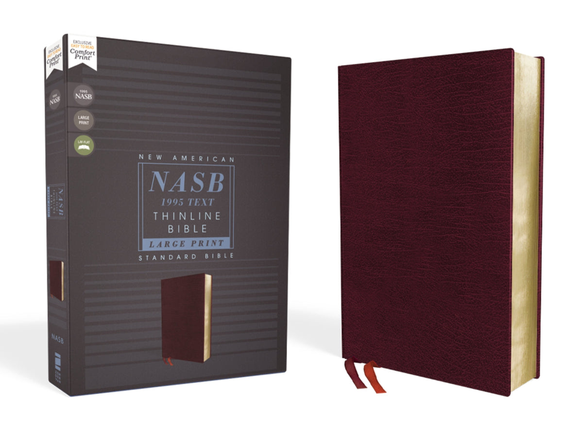 NASB, Thinline Bible, Large Print, Red Letter Edition, 1995 Text, Comfort Print – Bonded Leather Large Print, Burgundy