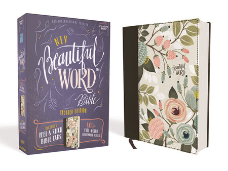 NIV, Beautiful Word Bible, Updated Edition, Peel/Stick Bible Tabs, Red Letter, Comfort Print – Hardcover, Multi-color Floral
