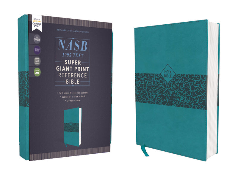 NASB, Super Giant Print Reference Bible, Red Letter Edition, 1995 Text, Comfort Print – Leathersoft™, Teal by HarperCollins