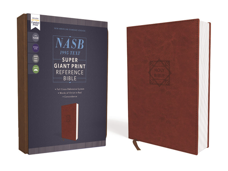 NASB, Super Giant Print Reference Bible, Red Letter Edition, 1995 Text, Comfort Print – Leathersoft™, Brown by HarperCollins