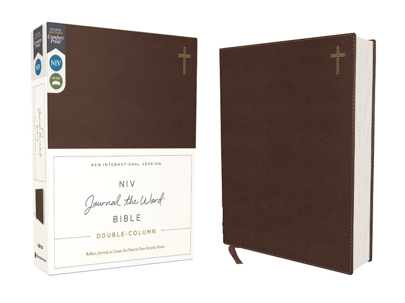 NIV, Journal the Word Bible (Perfect for Note-Taking), Double-Column, Cloth over Board, Navy Floral, Red Letter, Comfort