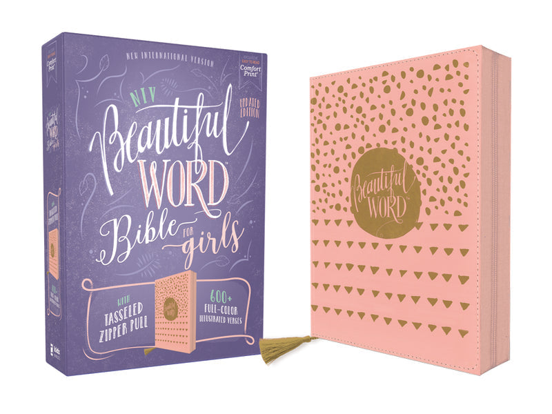 NIV, Beautiful Word Bible for Girls, Updated Edition, Leathersoft, Zippered, Pink, Red Letter, Comfort Print: 600+