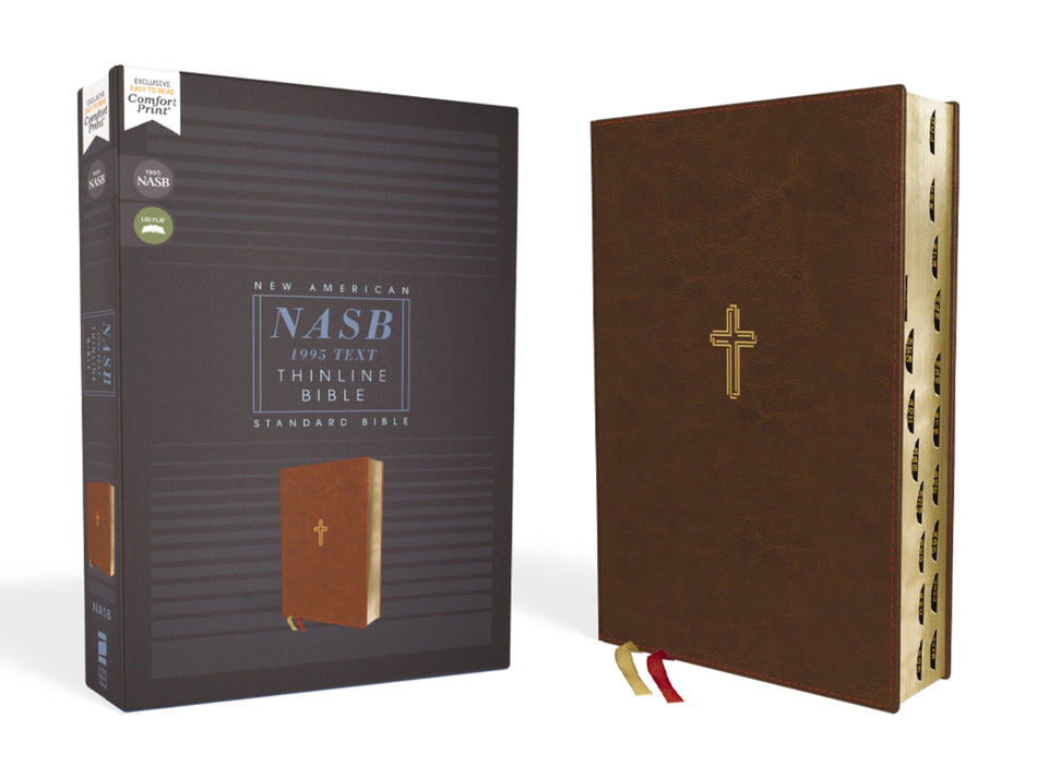 NASB, Thinline Bible, Red Letter Edition, 1995 Text, Comfort Print – Leathersoft™, Brown, Thumb Indexed by HarperCollins