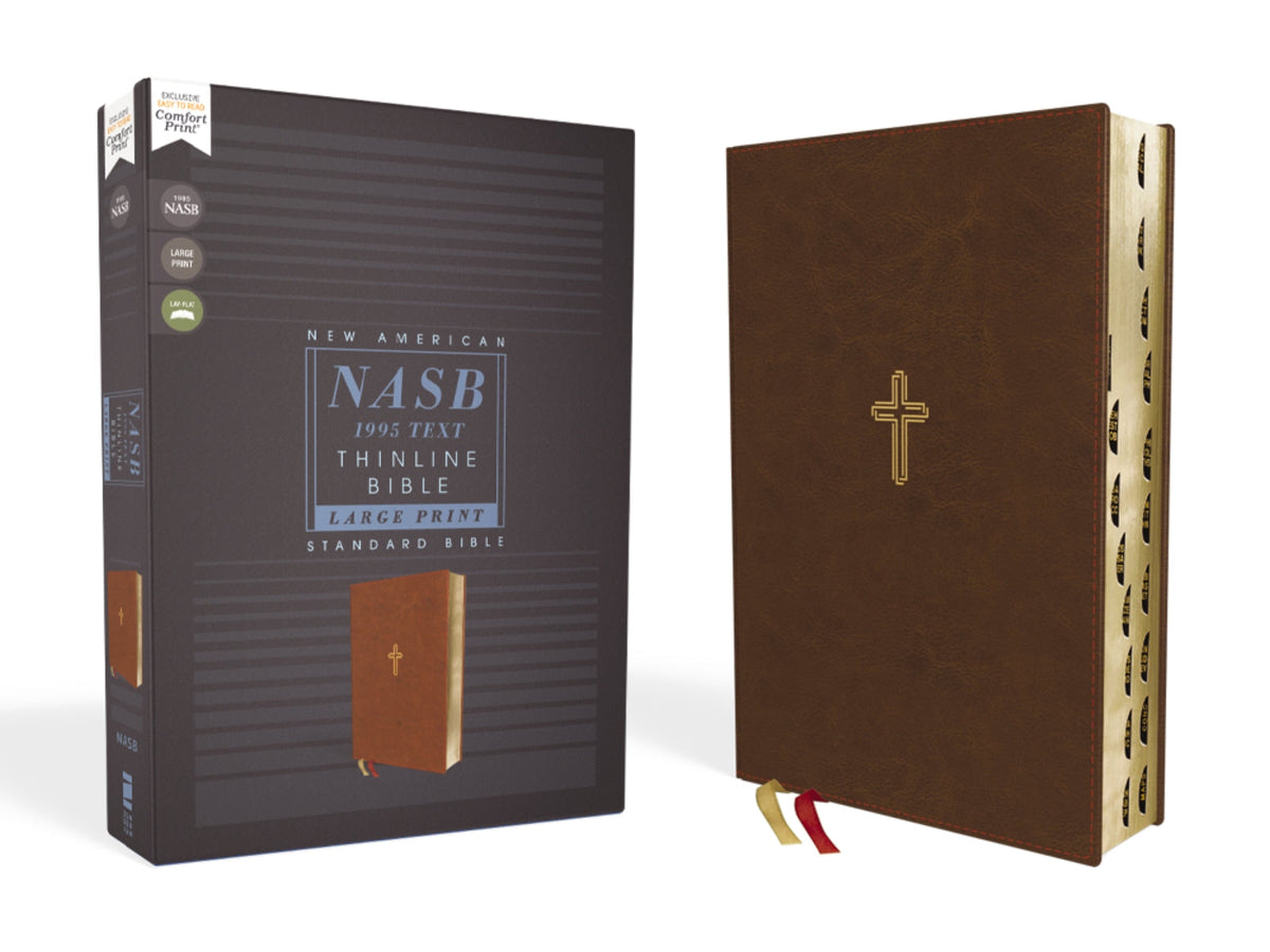 NASB, Thinline Bible, Large Print, Red Letter Edition, 1995 Text, Comfort Print – Leathersoft™ Large Print, Brown, Thumb