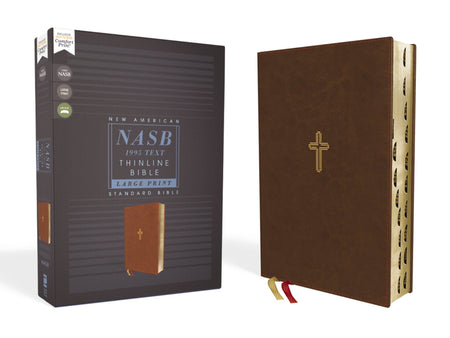 NASB, Thinline Bible, Large Print, Red Letter Edition, 1995 Text, Comfort Print – Leathersoft™ Large Print, Brown, Thumb