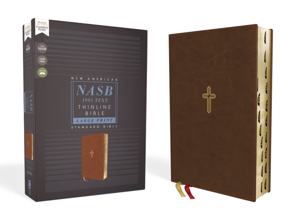 NASB, Thinline Bible, Large Print, Red Letter Edition, 1995 Text, Comfort Print – Leathersoft™ Large Print, Brown, Thumb