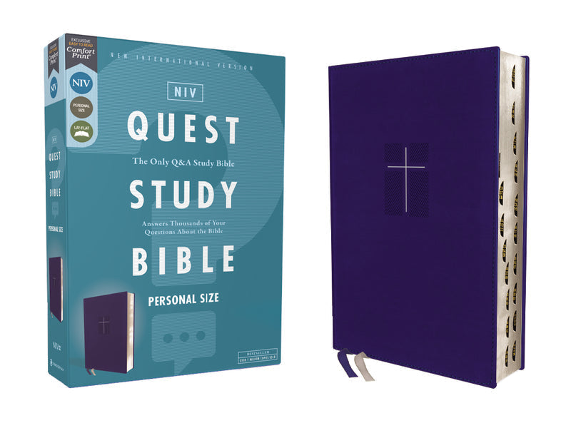 NIV, Quest Study Bible, Personal Size, Comfort Print: The Only Q and A Study Bible – Leathersoft™, Blue, Thumb Indexed