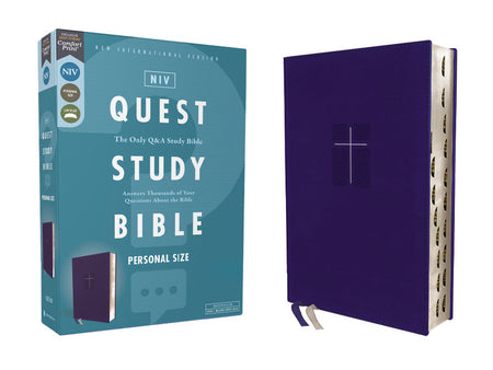 NIV, Quest Study Bible, Personal Size, Comfort Print: The Only Q and A Study Bible – Leathersoft™, Blue, Thumb Indexed