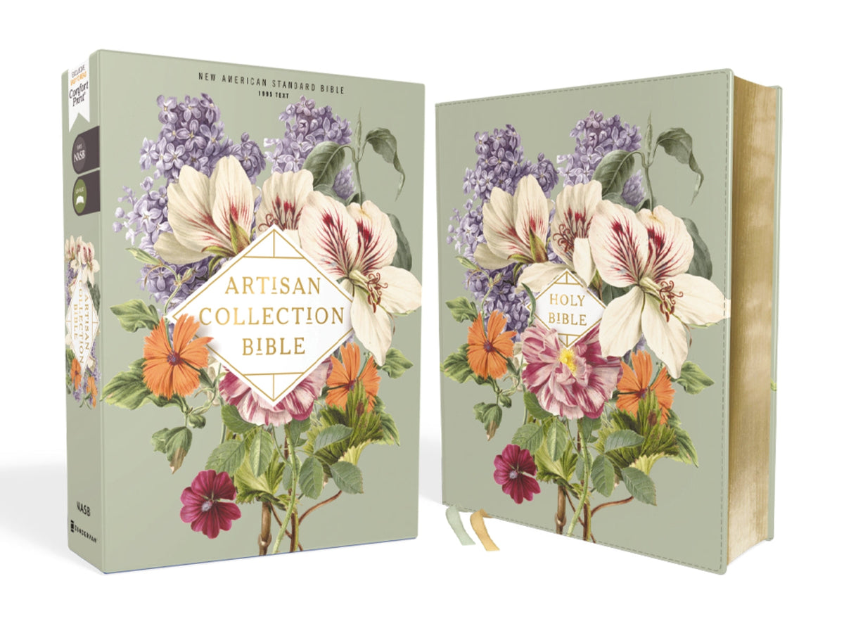 NASB, Artisan Collection Bible, Red Letter Edition, 1995 Text, Comfort Print – Leathersoft™, Sage Floral by HarperCollins