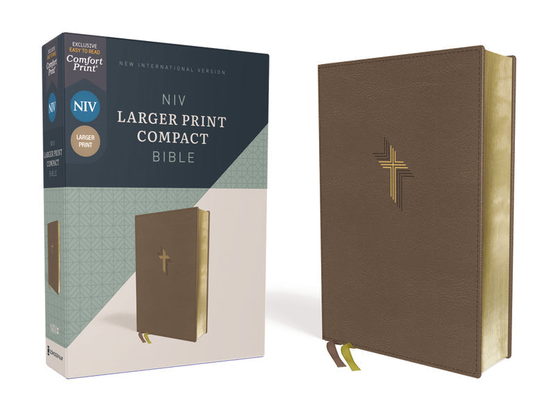 NIV, Larger Print Compact Bible, Red Letter Edition, Comfort Print – Leathersoft™, Brown by HarperCollins
