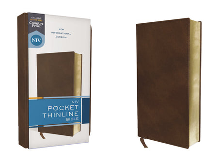 NIV, Pocket Thinline Bible, Red Letter Edition, Comfort Print – Leathersoft™, Brown by HarperCollins