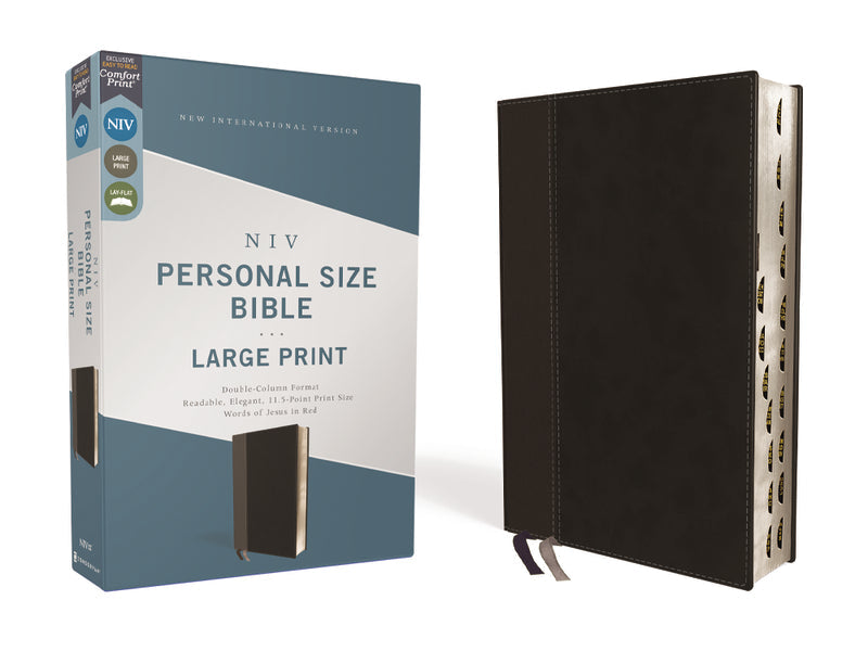 NIV, Personal Size Bible, Large Print, Red Letter Edition, Comfort Print – Leathersoft™, Black, Thumb Indexed