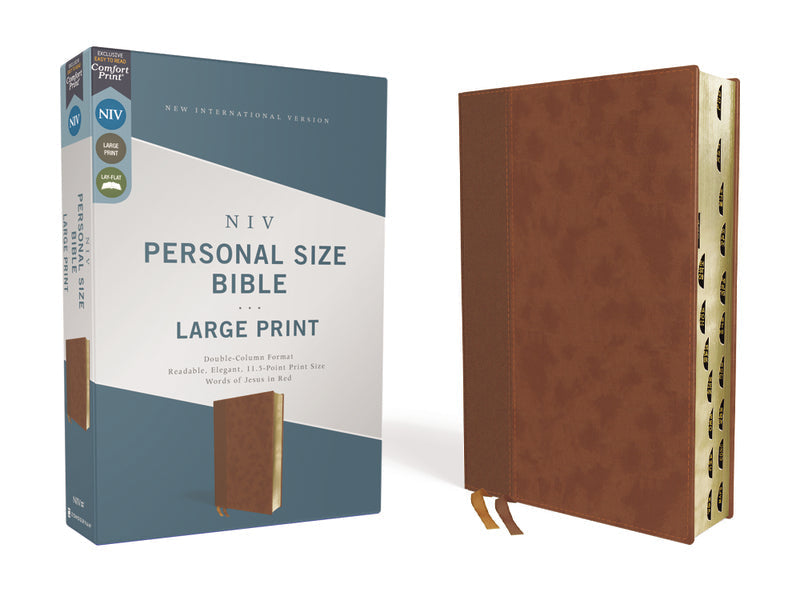 NIV, Personal Size Bible, Large Print, Red Letter Edition, Comfort Print – Leathersoft™, Brown, Thumb Indexed
