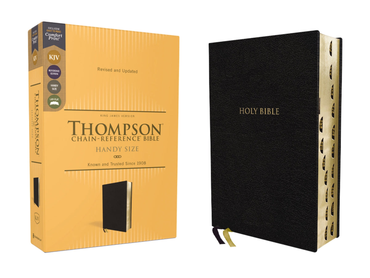 KJV, Thompson Chain-Reference Bible, Handy Size, Red Letter, Comfort Print – Premium Bonded Leather, Black, Thumb Indexed