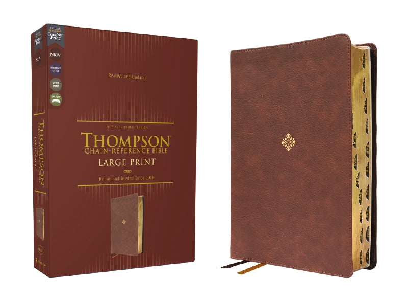 NKJV, Thompson Chain-Reference Bible, Large Print, Red Letter, Comfort Print – Leathersoft™, Brown, Thumb Indexed