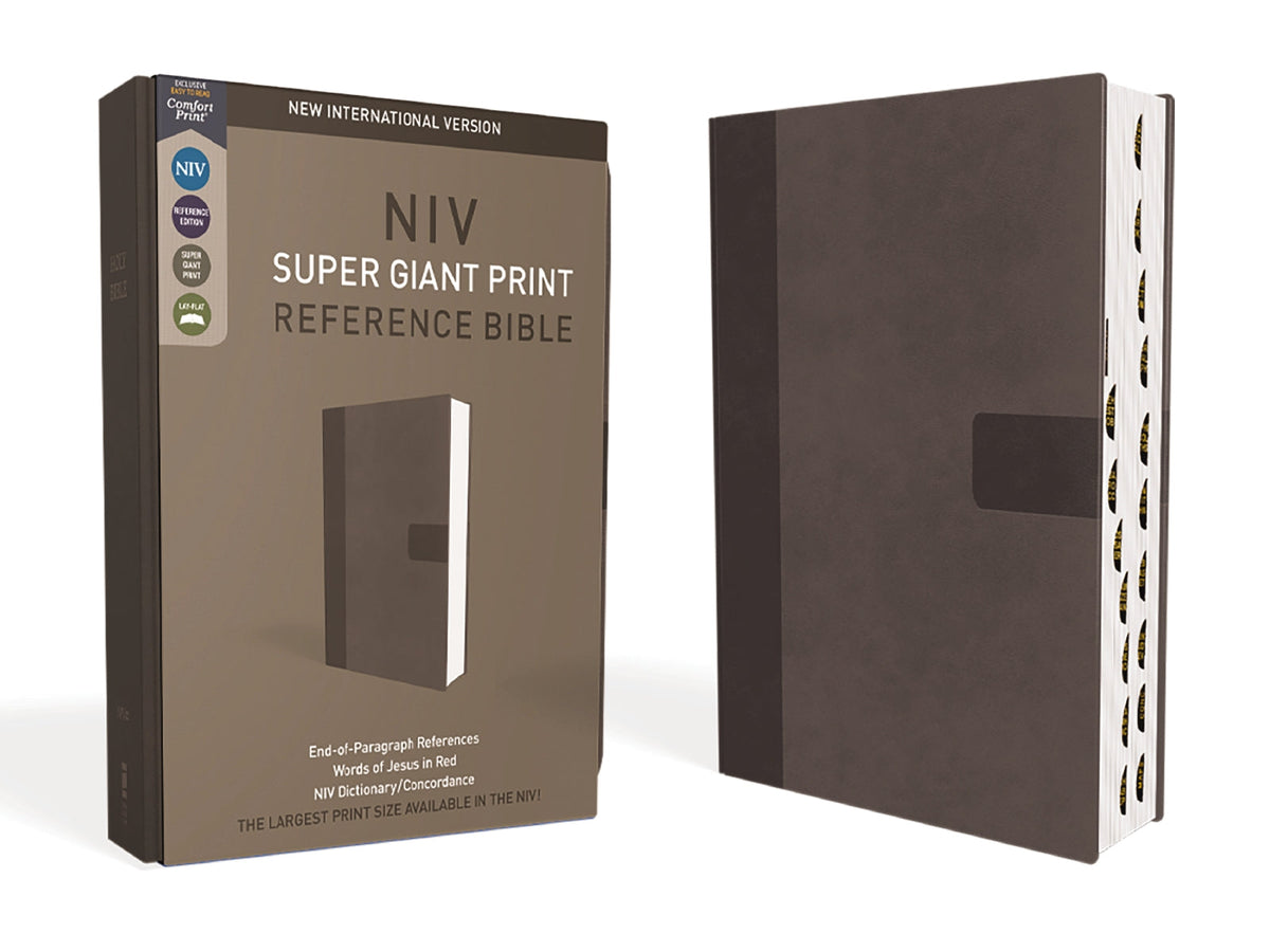 NIV, Super Giant Print Reference Bible, Red Letter Edition, Comfort Print – Leathersoft™, Charcoal, Thumb Indexed