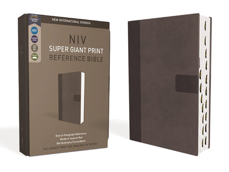 NIV, Super Giant Print Reference Bible, Red Letter Edition, Comfort Print – Leathersoft™, Charcoal, Thumb Indexed