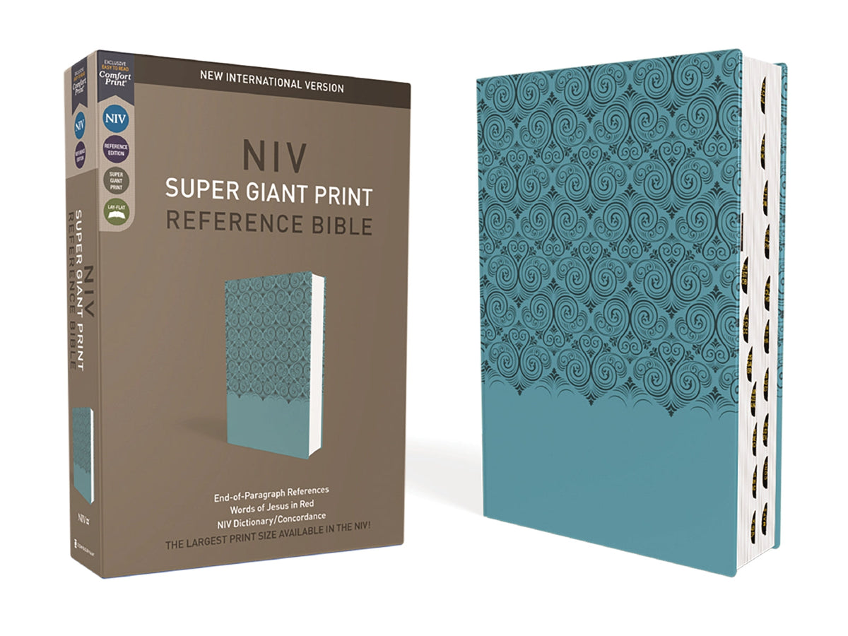 NIV, Super Giant Print Reference Bible, Red Letter Edition, Comfort Print – Leathersoft™, Teal, Thumb Indexed