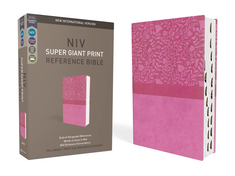NIV, Super Giant Print Reference Bible, Red Letter Edition, Comfort Print – Leathersoft™, Pink, Thumb Indexed