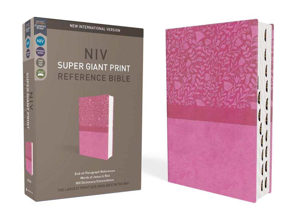 NIV, Super Giant Print Reference Bible, Red Letter Edition, Comfort Print – Leathersoft™, Pink, Thumb Indexed