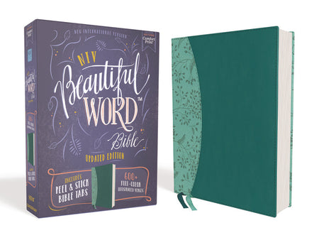 NIV, Beautiful Word Bible, Updated Edition, Peel/Stick Bible Tabs, Red Letter, Comfort Print – Leathersoft™, Teal