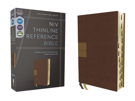 NIV, Thinline Reference Bible, Red Letter Edition, Comfort Print – Leathersoft™, Brown, Thumb Indexed by HarperCollins