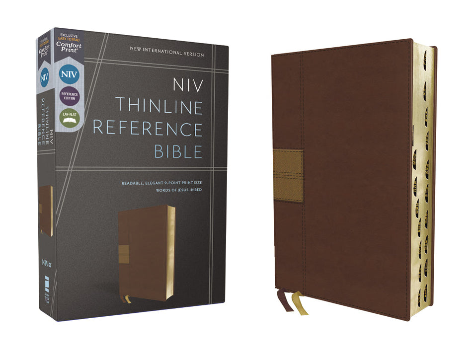 NIV, Thinline Reference Bible, Red Letter Edition, Comfort Print – Leathersoft™, Brown, Thumb Indexed by HarperCollins