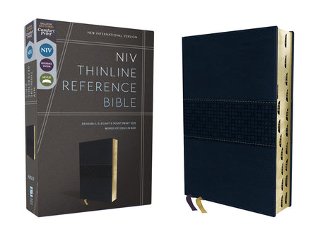 NIV, Thinline Reference Bible, Red Letter Edition, Comfort Print – Leathersoft™, Navy, Thumb Indexed by HarperCollins