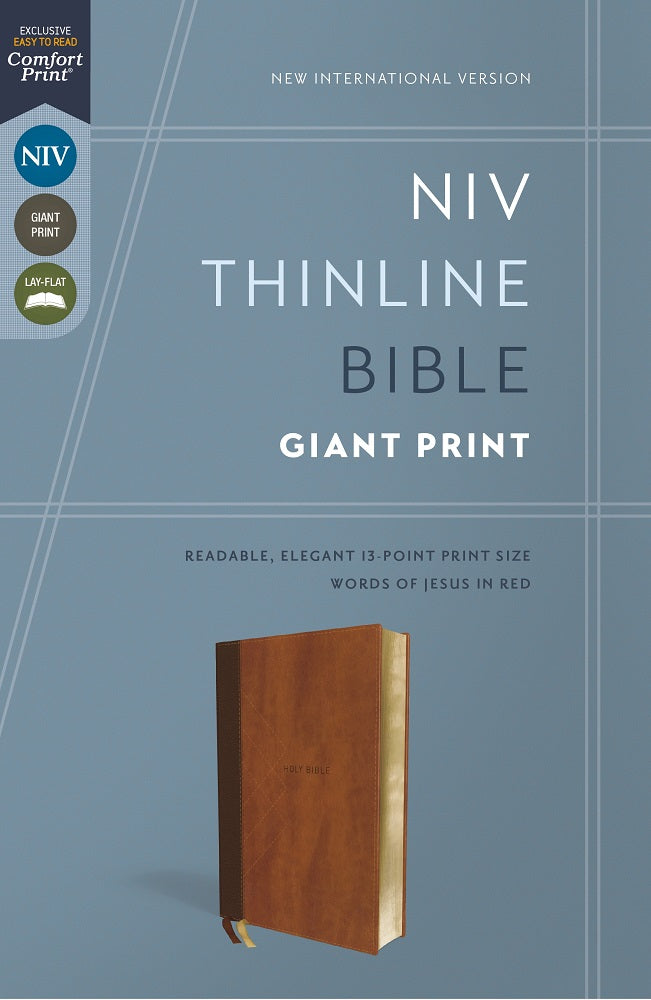 NIV, Thinline Bible, Giant Print, Red Letter, Comfort Print – Leathersoft™, Brown, Thumb Indexed, product view 3