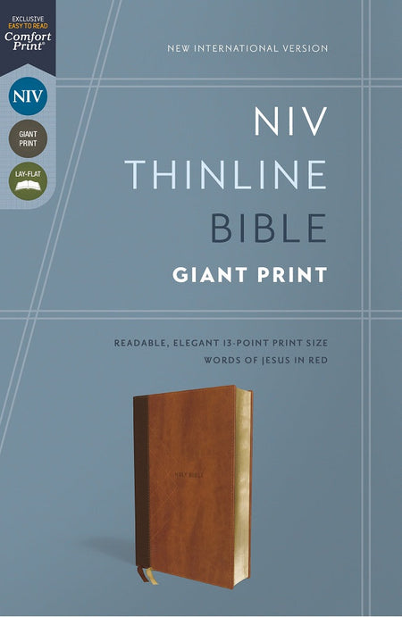 NIV, Thinline Bible, Giant Print, Red Letter, Comfort Print – Leathersoft™, Brown, Thumb Indexed, product view 3