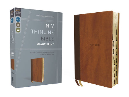 NIV, Thinline Bible, Giant Print, Red Letter, Comfort Print – Leathersoft™, Brown, Thumb Indexed by HarperCollins