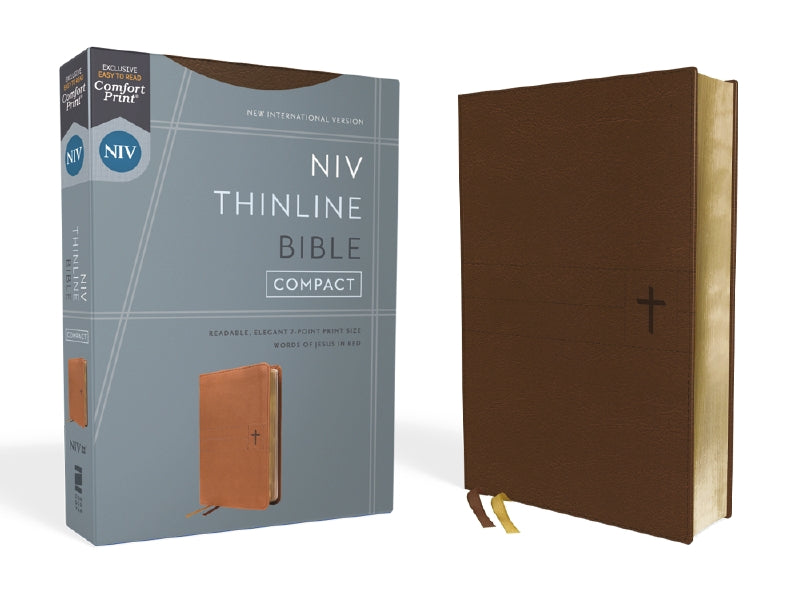 NIV, Thinline Bible, Compact, Red Letter, Comfort Print – Leathersoft™, Brown by HarperCollins