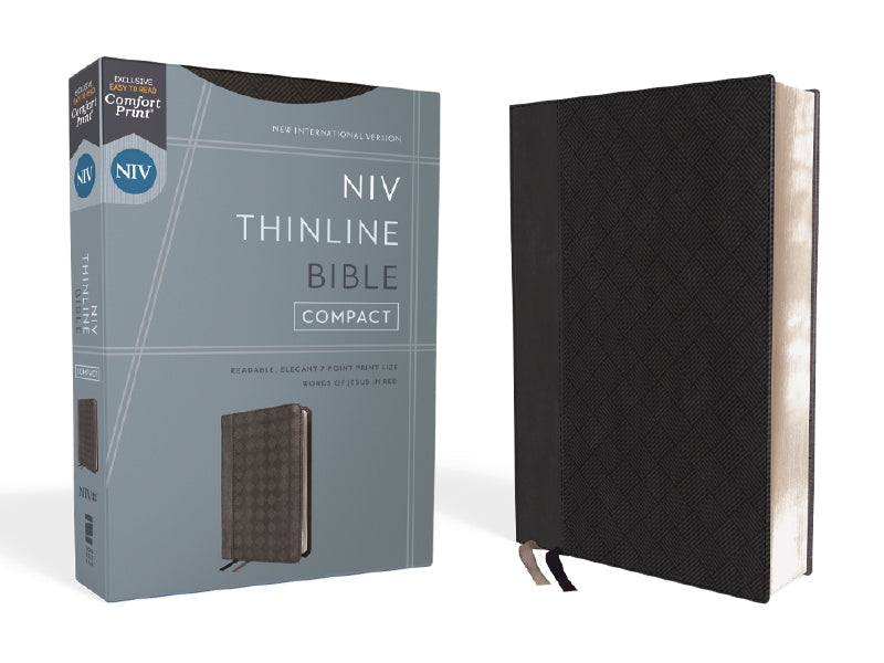 NIV, Thinline Bible, Compact, Red Letter, Comfort Print – Leathersoft™, Black/Gray by HarperCollins
