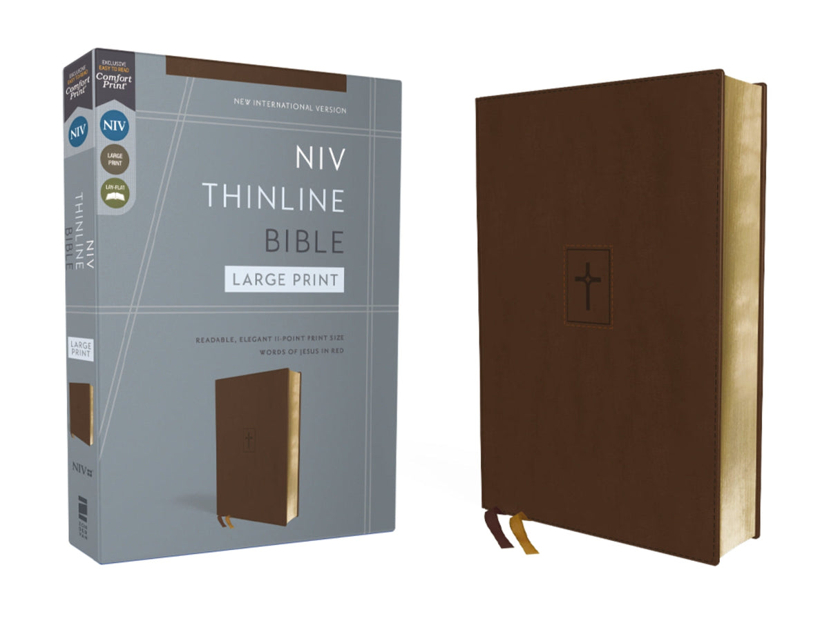 NIV, Thinline Bible, Large Print, Red Letter, Comfort Print – Leathersoft™, Brown by HarperCollins