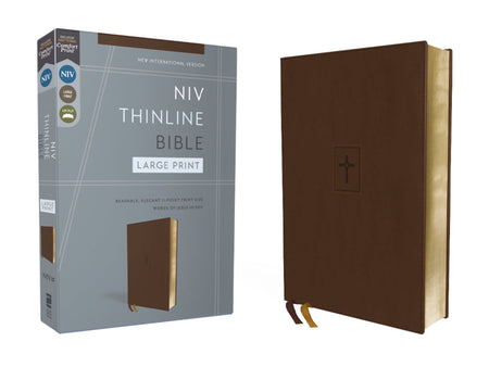 NIV, Thinline Bible, Large Print, Red Letter, Comfort Print – Leathersoft™, Brown by HarperCollins