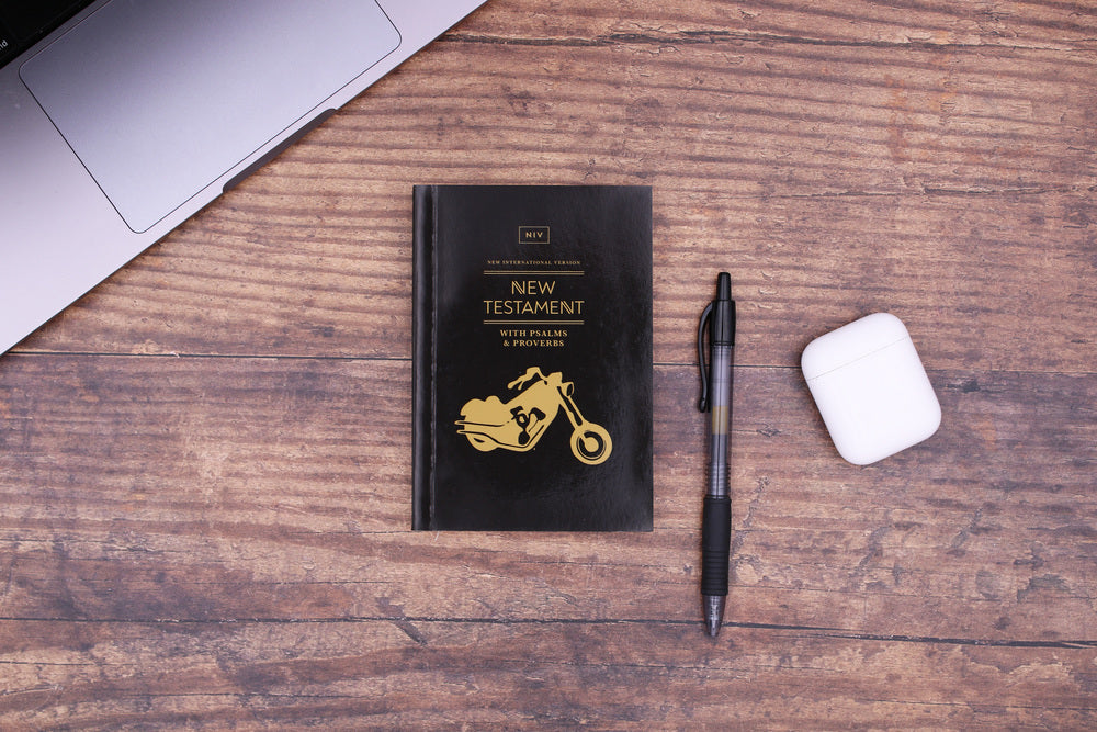New Testament with Psalms and Proverbs (NIV) - Pocket Sized - Paperback - Black Motorcycle by HarperCollins, product view 2