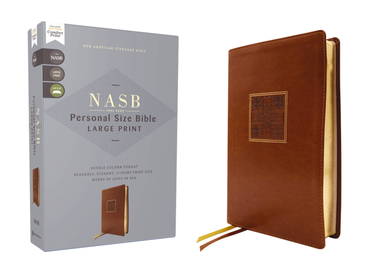 NASB, Personal Size Bible, Large Print, Red Letter, 1995 Text, Comfort Print – Leathersoft™, Brown by HarperCollins