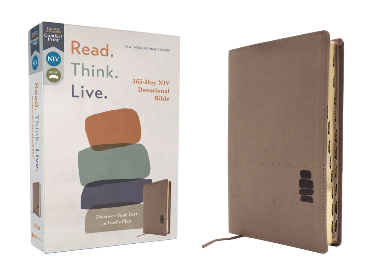 NIV, Read. Think. Live., Comfort Print: 365-Day NIV Devotional Bible - Discover Your Part in God's Plan – Leathersoft™