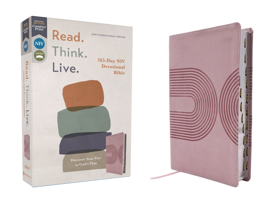 NIV, Read. Think. Live., Comfort Print: 365-Day NIV Devotional Bible - Discover Your Part in God's Plan – Leathersoft™